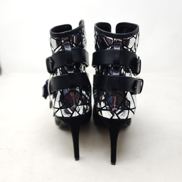 Balmain Paris Womens Boots Jackie Mosaic Silver Metallic Strappy Ankle Heel 37 7 - Picture 4 of 11